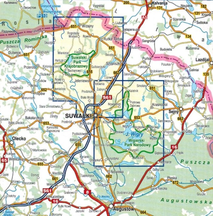 Wigierski Park Narodowy i Suwalski Park Krajobrazowy. Mapa turystyczna wydawnictwa Compass. Zasięg