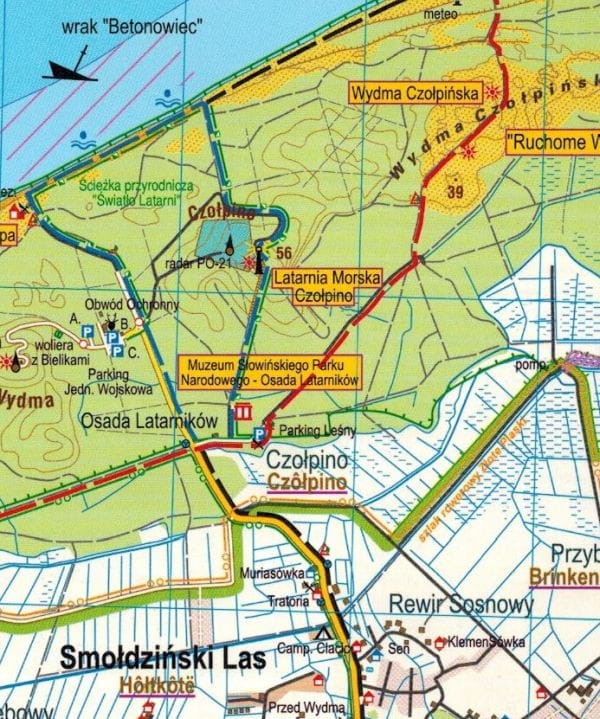 Słowiński Park Narodowy. Laminowana mapa turystyczna wydawnictwa Galileos. Fragment 1