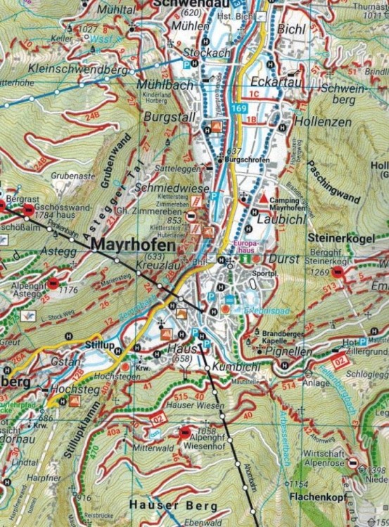 Mayrhofen, Zillertaler Alpen. Mapa turystyczna WK 152 wydawnictwa Freytag & Berndt. Fragment 1