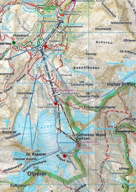 Mayrhofen, Zillertaler Alpen. Mapa turystyczna WK 152 wydawnictwa Freytag & Berndt. Fragment 2