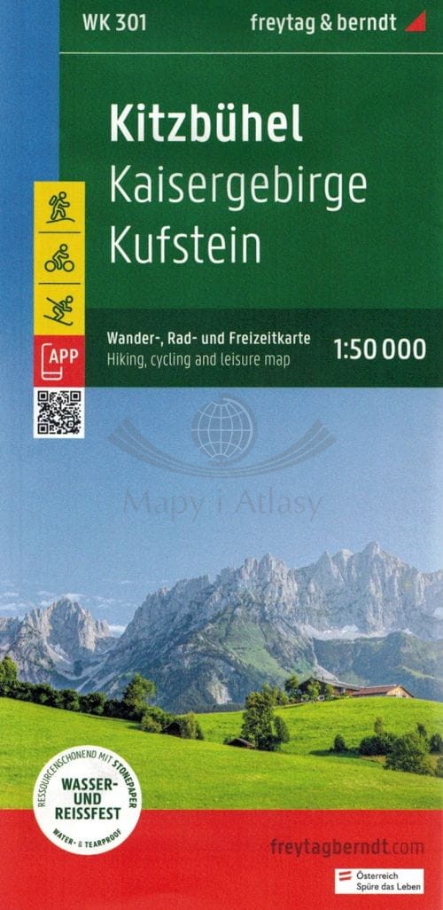 Kitzbuhel, Kaisergebirge, Kufstein 1:50 000. Wodoodporna mapa turystyczna WK 301. Freytag & Berndt