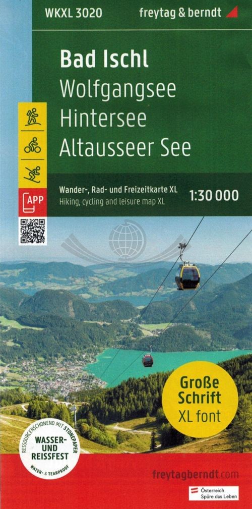 Bad Ischl, Wolfgangsee, Hintersee, Altausseer See 1:30 000. Wodoodporna mapa turystyczna WKXL 3020. Freytag & Berndt