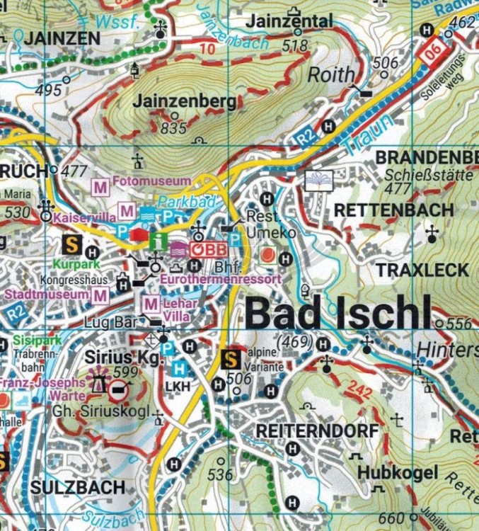 Bad Ischl, Wolfgangsee, Hinter, Altausseer See 1:30 000. Mapa samochodowo-turystyczna wydawnictwa Freytag & Berndt. Fragment 2