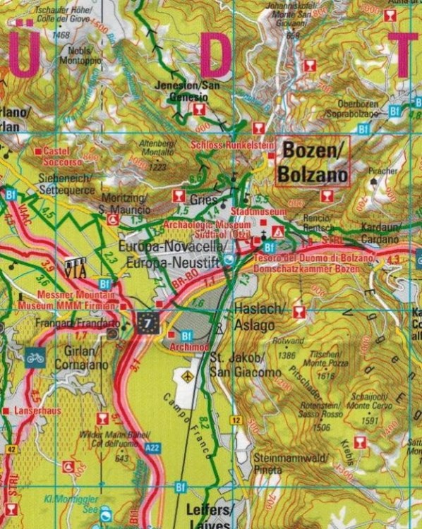 Południowy Tyrol, Trydent, Jezioro Garda 1:150 000. Wodoodporna mapa rowerowa. Fragment 2
