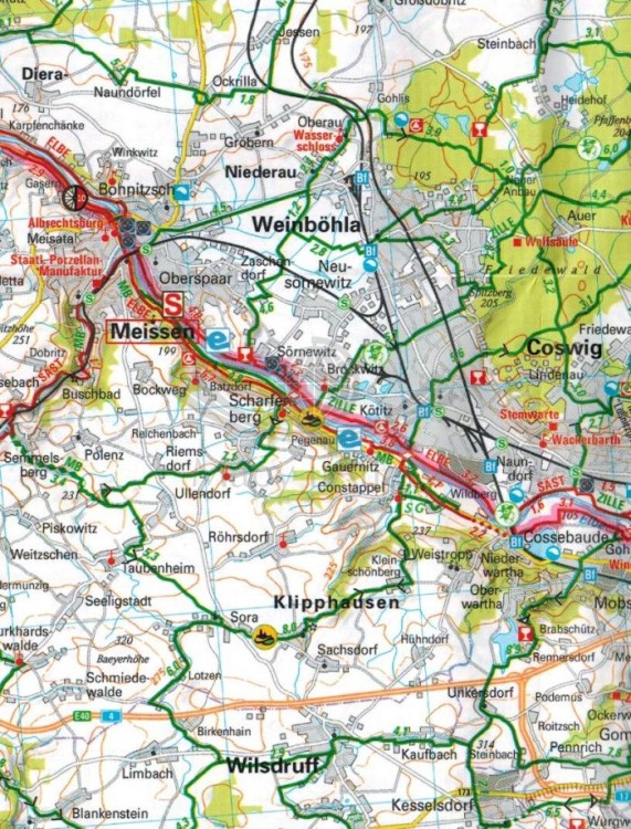 Łużyce i Wschodnie Rudawy 1:150 000. Wodoodporna mapa rowerowa. Wydawnictwa ADFC. Fragment 2