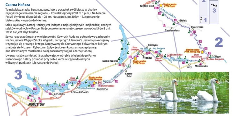 Czarna Hańcza i kanał Augustowski 1:50 000. Wodoodporna mapa kajakowa wydawnictwa Compass. Schemat szlaku