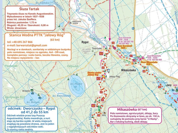 Czarna Hańcza i kanał Augustowski 1:50 000. Wodoodporna mapa kajakowa wydawnictwa Compass. Fragment