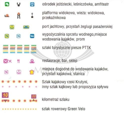 Krutynia 1:50 000. Wodoodporna mapa kajakowa wydawnictwa Compass. Legenda 2