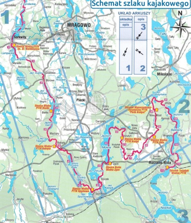 Krutynia 1:50 000. Wodoodporna mapa kajakowa wydawnictwa Compass. Schemat szlaku