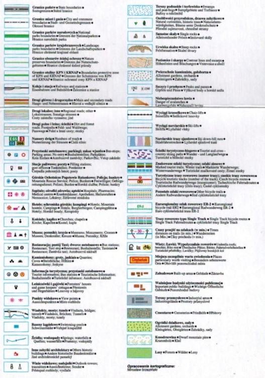 Karkonosze i Góry Izerskie 1:25 000. Laminowana mapa rowerowa wydawnictwa Libra. Legenda