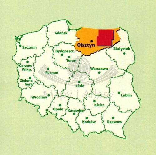 Mazury. Kraina Wielkich Jezior. Mapa turystyczna wydawnictwa TopMapa. Zasięg