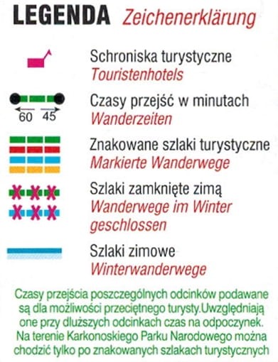 Szlaki turystyczne Karkonoszy. Mapa turystyczna wydawnictwa Libra. Legenda