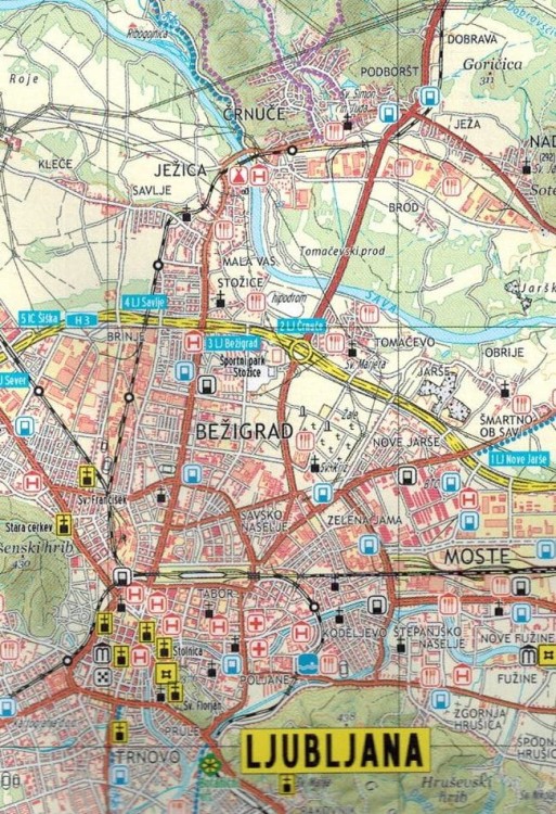 Lublana i okolice / Ljubljana in okolica 1:75 000. Mapa turystyczna wydawnictwa Kartografija. Fragment 2