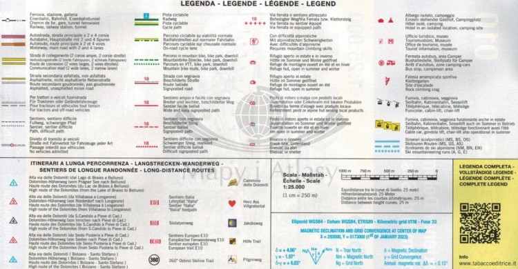 Sextener Dolomiten / Dolomiti di Sesto. Mapa turystyczna 010 wydawnictwa Tabacco. Legenda