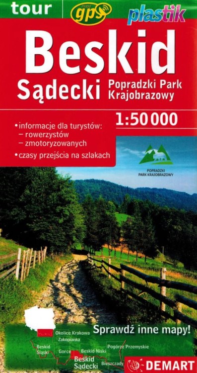 Beskid Sądecki. Laminowana mapa samochodowo-turystyczna wydawnictwa Demart. Okładka