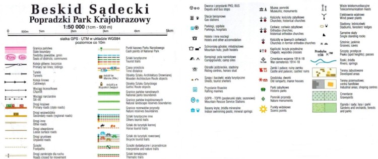 Beskid Sądecki. Laminowana mapa samochodowo-turystyczna wydawnictwa Demart. Legenda