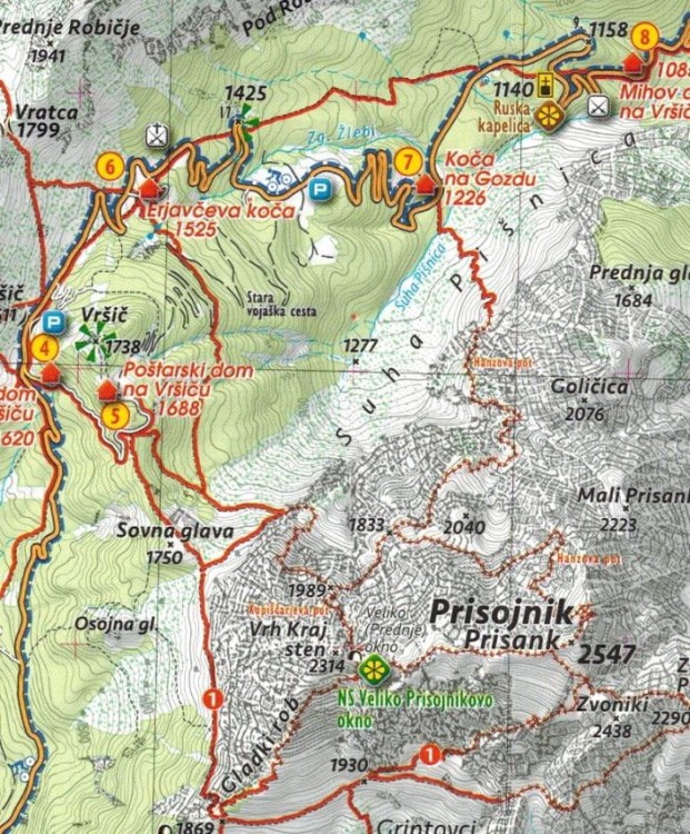 Kranjska Gora 1:25 000. Wodoodporna mapa turystyczna wydawnictwa Kartografija. Fragment 2