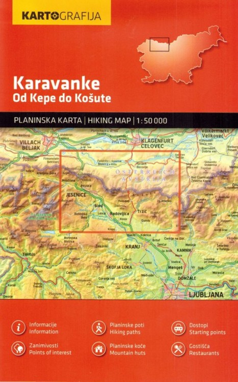 Karawanke, od Kepe do Kosute 1:50 000. Wodoodporna mapa turystyczna wydawnictwa Kartografija. Okładka - tył
