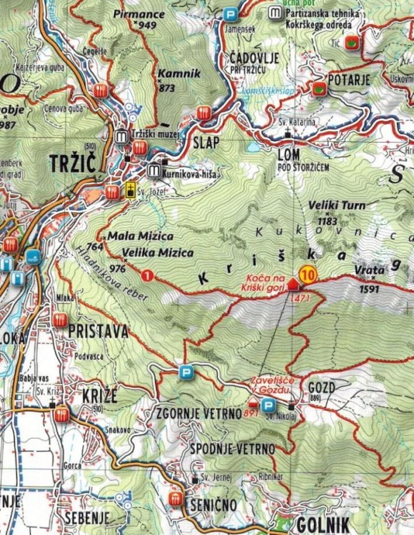 Karawanke, od Kepe do Kosute 1:50 000. Wodoodporna mapa turystyczna wydawnictwa Kartografija. Fragment 2