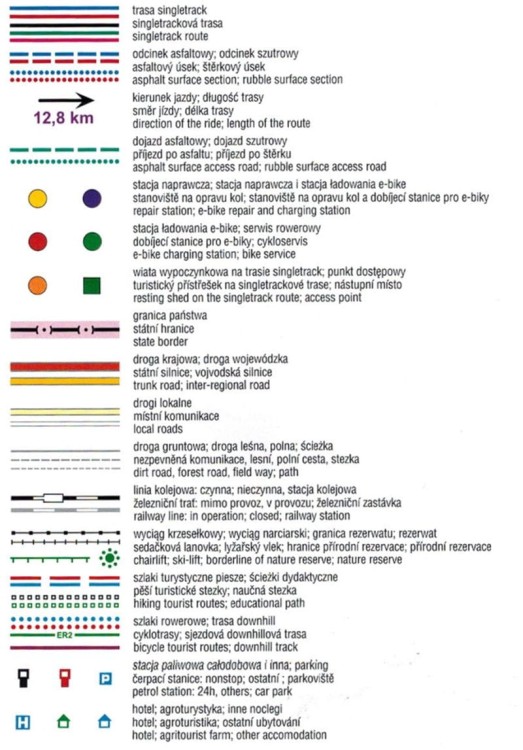 Ziemia Kłodzka. Mapa turystyczna tras rowerowych Singletrack Glacensis wydawnictwa Galileos. Legenda 1