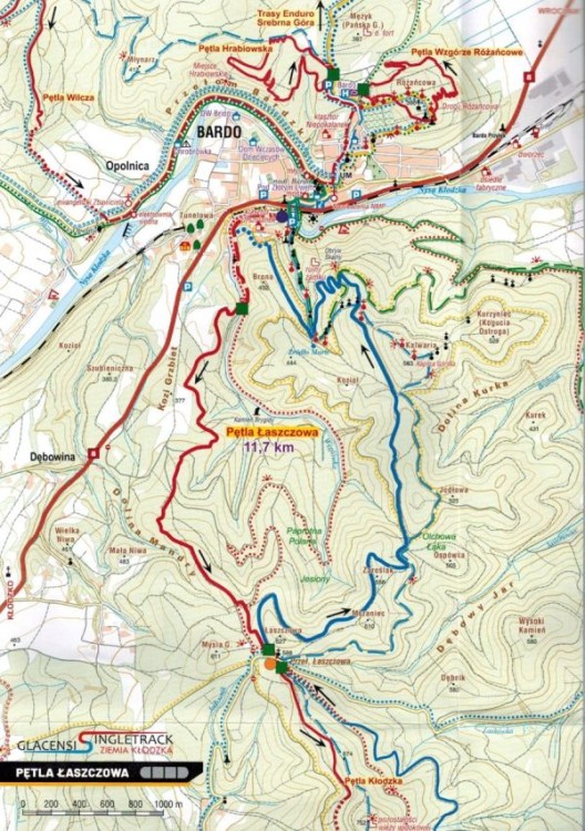 Ziemia Kłodzka. Mapa turystyczna tras rowerowych Singletrack Glacensis wydawnictwa Galileos. Przykładowa mapa 1