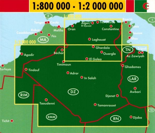Algeria (Algieria) 1:800 000 / 1:2 000 000. Mapa samochodowa wydawnictwo Freytag & Berndt. Zasięg