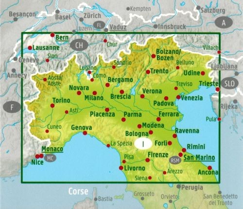 Włochy Północne 1:500 000. Mapa samochodowo-turystyczna wydawnictwa Freytag & Berndt. Zasięg