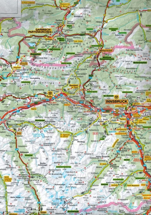 Tyrol, Tyrol Południowy, Trydent 1:250 000. Mapa samochodowo-turystyczna i panoramiczna 358 wydawnictwa Kompass. Fragment 1