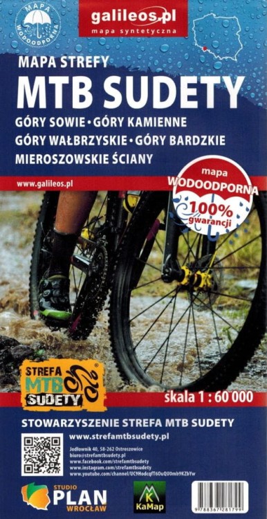 MTB Sudety: Góry Sowie, Kamienne, Wałbrzyskie, Bardzkie, Mieroszowskie Ściany. Wodoodporna mapa turystyczna tras rowerowych wydawnictwa Galileos. Okładka