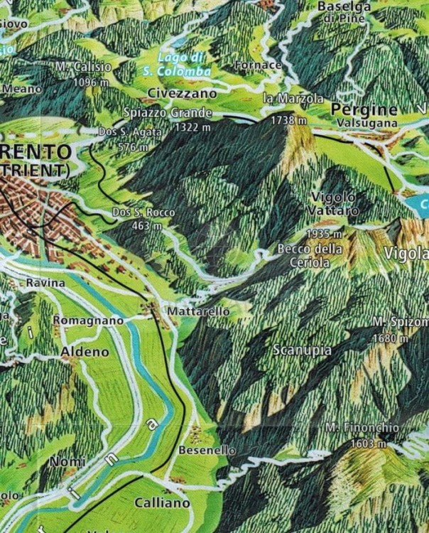 Trentino 1:150 000. Mapa samochodowo-turystyczna i panoramiczna 354 wydawnictwa Kompass. Fragment 2