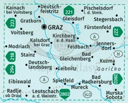 Sudsteiermark 1:50 000. Zestaw dwóch map turystycznych 226 wydawnictwa Kompass. Zasięg