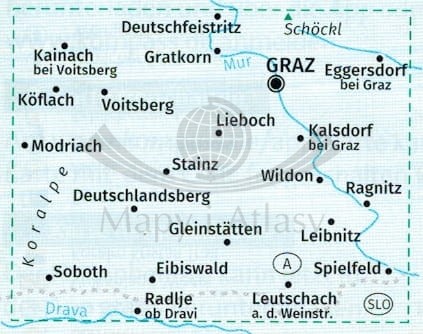 Sudsteiermark 1:50 000. Zestaw dwóch map turystycznych 226 wydawnictwa Kompass. Mapa 1 - Zasięg