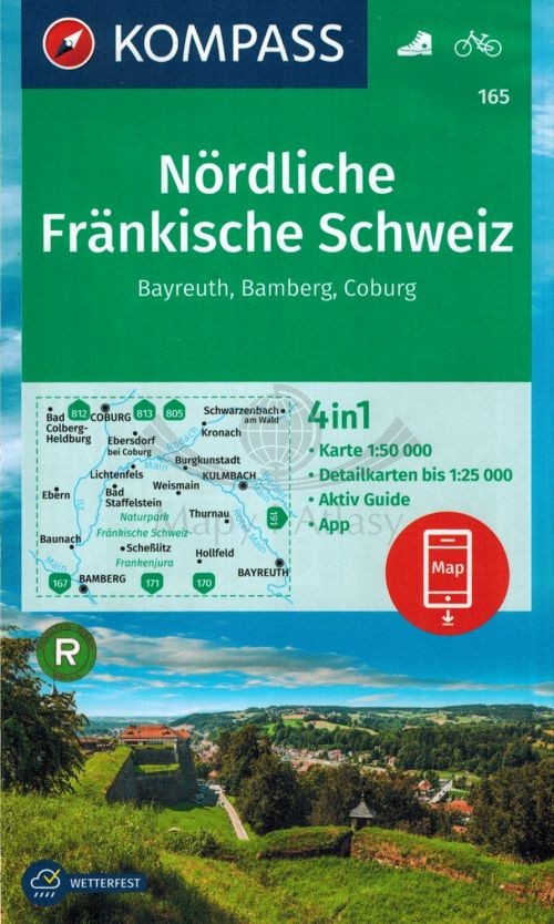 Szwajcaria Frankońska cz. północna / Nordliche Frankische Schweiz. Wodoodporna mapa turystyczna 165. Kompass