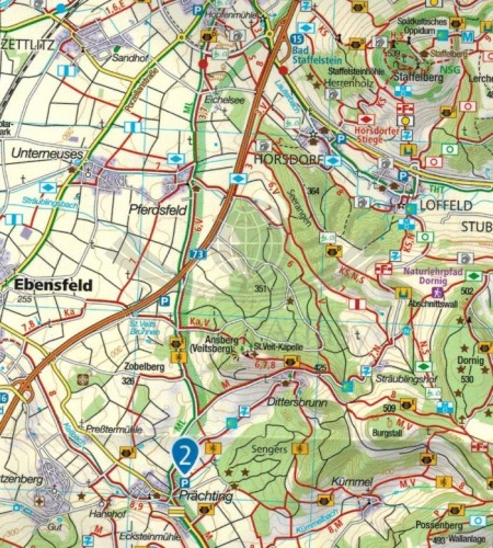 Nordliche Frankische Schweiz . Wodoodporna mapa turystyczna 165 wydawnictwa Kompass. Fragment 1