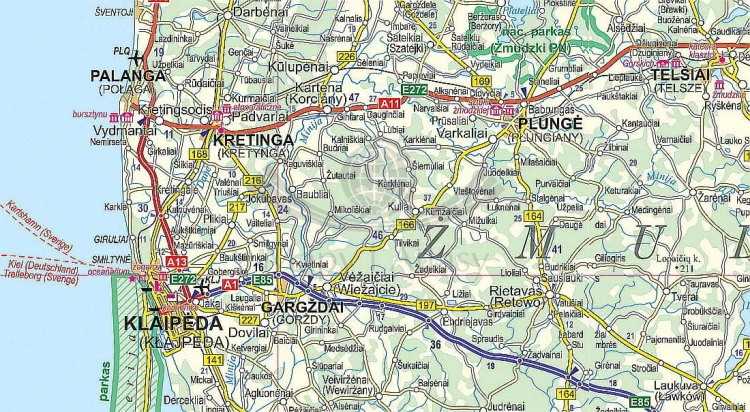 Litwa, Łotwa, Estonia. Laminowana mapa samochodowa wydawnictwa ExpressMap. Fragment