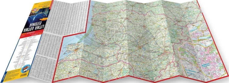 Litwa, Łotwa, Estonia. Laminowana mapa samochodowa wydawnictwa ExpressMap. Składanie mapy