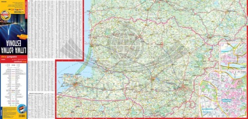 Litwa, Łotwa, Estonia. Laminowana mapa samochodowa wydawnictwa ExpressMap. Strona 1