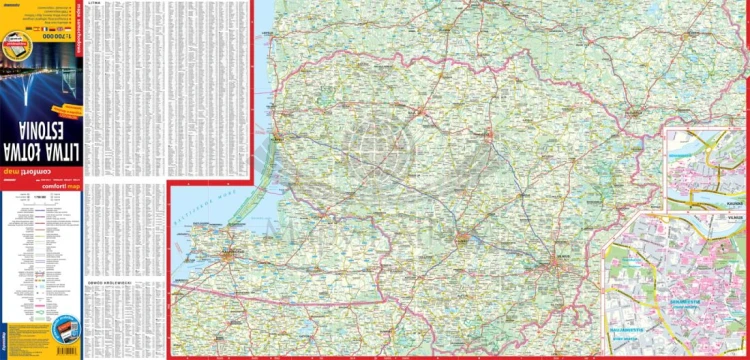 Litwa, Łotwa, Estonia. Laminowana mapa samochodowa wydawnictwa ExpressMap. Strona 1