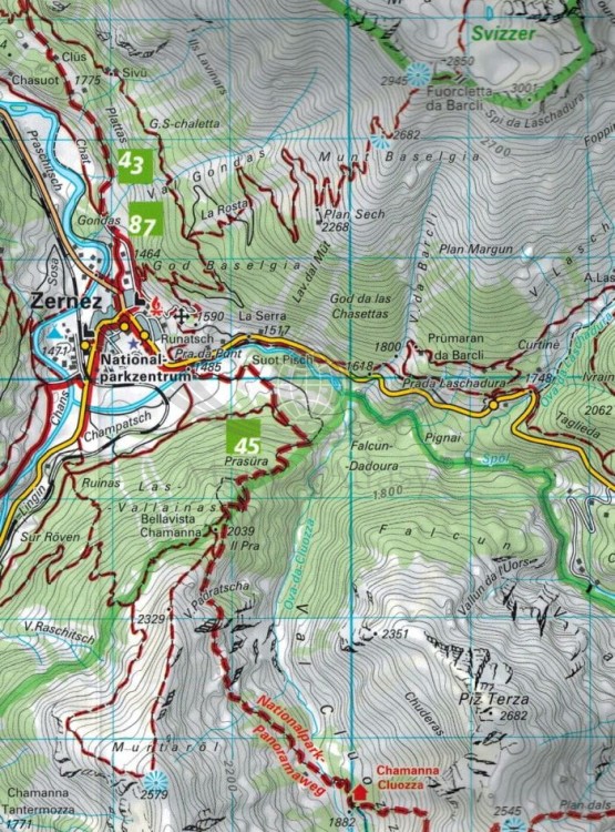 Unterengadin Nationalpark / Bassa Engadina Parco Nazionale. Wodoodporna mapa turystyczna 98 wydawnictwa Kompass. Fragment 1