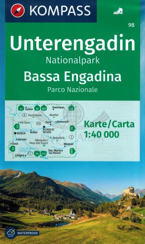 Dolna Engadyna / Unterengadin Nationalpark (Bassa Engadina PN). Wodoodporna mapa turystyczna 98. Kompass