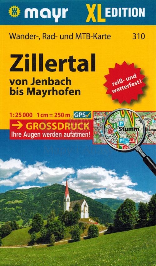 Zillertal: od Jenbach do Mayrhofen 1:25 000. Wodoodporna mapa turystyczna 310. Kompass