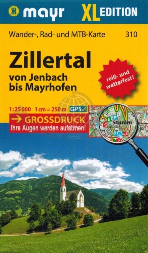 Zillertal : od Jenbach do Mayrhofen 1:25 000. Wodoodporna mapa turystyczna 310 wydawnictwa Kompass. Okładka