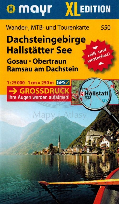 Dachsteingebirge, Hallstatter See 1:25 000. Wodoodporna mapa turystyczna 550. Kompass