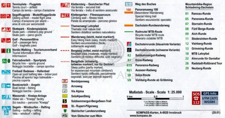 Dachsteingebirge, Hallstatter See. Wodoodporna mapa turystyczna 550 wydawnictwa Kompass. Spis treści 1