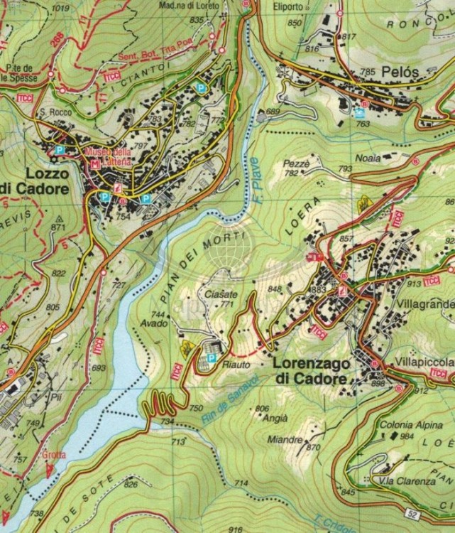Dolomiti del Centro Cadore / Dolomity, Jezioro Centro Cadore, Marmarole. Mapa turystyczna 016 wydawnictwa Tabacco. Fragment 2