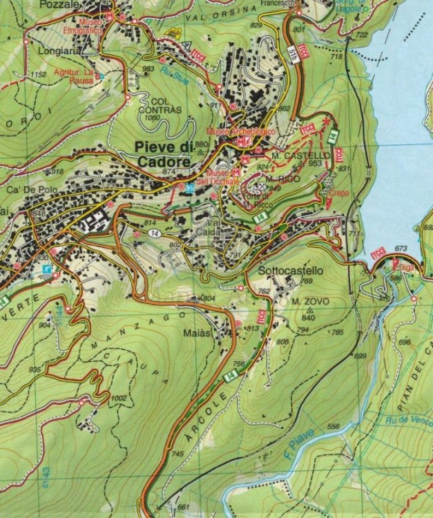 Dolomiti del Centro Cadore / Dolomity, Jezioro Centro Cadore, Marmarole. Mapa turystyczna 016 wydawnictwa Tabacco. Fragment 3