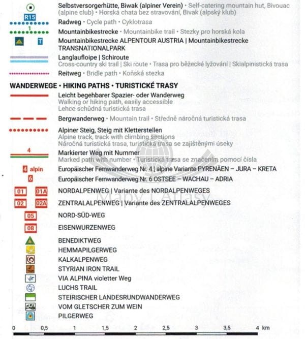 Gesause, Haller Mauern, Eisenerzer Alpen. Mapa turystyczna WK 0062 wydawnictwa Freytag & Berndt. Legenda 2
