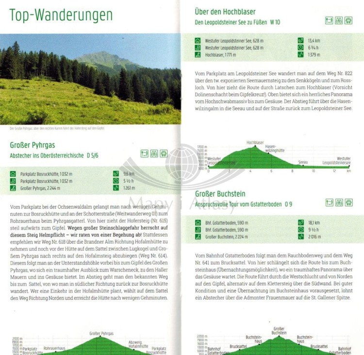 Gesause, Haller Mauern, Eisenerzer Alpen. Mapa turystyczna WK 0062 wydawnictwa Freytag & Berndt. Informator - fragment 1