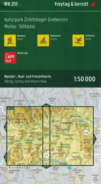 Naturpark Zirbitzkogel-Grebenzen. Wodoodporna mapa turystyczna WK 211 wydawnictwa Freytag & Berndt. Okładka - tył