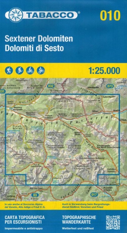 Sextener Dolomiten / Dolomiti di Sesto. Mapa turystyczna 010 wydawnictwa Tabacco. Okładka